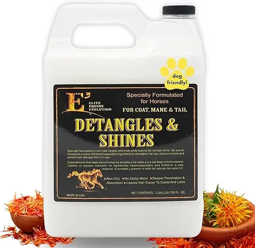 E3 Detangle and Shine for Horses - Instantly Detangles Mane and Tail, Adds Brilliant Shine, Moisturizes and Conditions, Non-Greasy (1 gal)