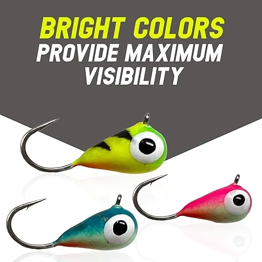 Reaction Tackle Tungsten Ice Fishing Jigs - Super Sensitive Tear Drop Ice Jig for Catching Panfish, Crappie, Walleye, Perch, Trout and Bluegill Ice Fishing Lures Glow with UV Light