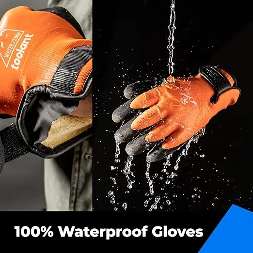 toolant 100% Waterproof Gloves Bulk Pack, 3 Pairs, Winter Work Gloves for Cold Weather, Touchsreen, Warm Freezer Gloves, Thermal Insulated, With Grip, Orange, Medium