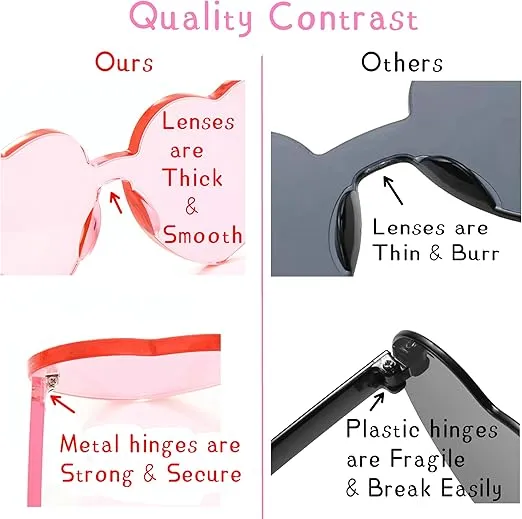 Yoela Heart Thick Oversized Rimless Sunglasses One Piece Heart Shape Eyewear Colored Sunglasses for Women