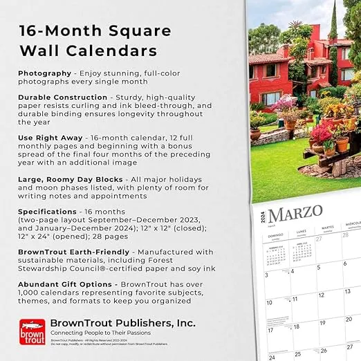 Haciendas de Mexico | Great Houses of Mexico | 2024 12 x 24 Inch Monthly Square Wall Calendar | English/Spanish Bilingual | BrownTrout | Architecture Traditional Latifundium
