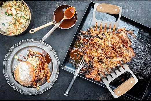 Outset Stainless Steel Meat Shredding Bear Claws With Acacia Wood Handles