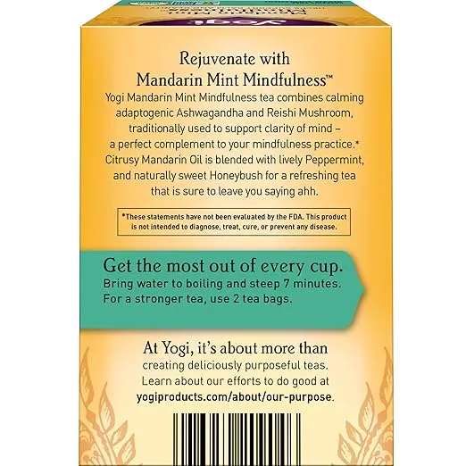 Yogi Tea Mandarin Mint Mindfulness - 16 Tea Bags per Pack (6 Pack) - Organic Mandarin Mint Tea - Calming Herbal Tea - Includes Ashwagandha, Reishi Mushroom, Mandarin, Peppermint & More