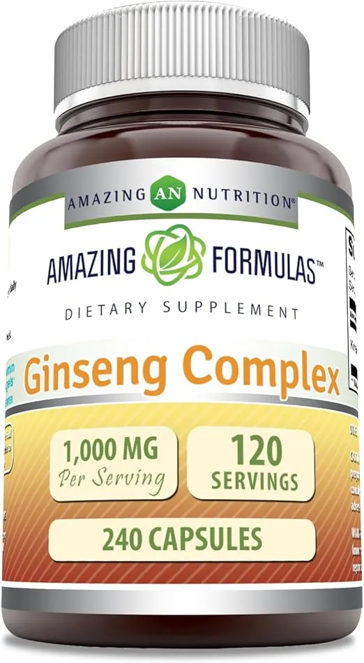 Amazing Formulas Ginseng Complex - 1000 Mg Per Serving, Capsules (Non-GMO,Gluten Free) Supports Healthy Immune System - Supports Energy Production - Boosts Mental Alertness. (240 Count)