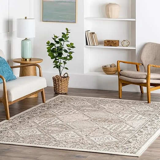 nuLOOM 6 Square Becca Traditional Tiled Area Rug, Beige, Faded Transitional Design, Stain Resistant, For Bedroom, Dining Room, Living Room, Hallway, Office, Kitchen, Entryway