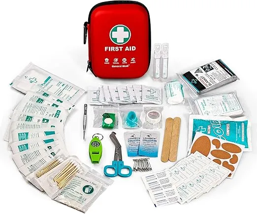 General Medi First Aid Kit - 170 Pieces Hard Case and Lightweight - Great for Travel, Home, Office, Vehicle, Camping, Workplace & Outdoor (Red)