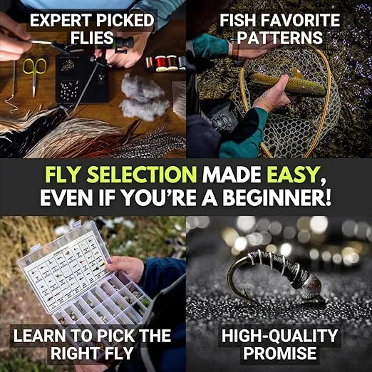 Ventures Fly Co. | 122 Premium Hand Tied Fly Fishing Flies Assortment | Two Fly Boxes Included | Dry, Wet, Nymphs, Streamers, Wooly Buggers, Terrestrials | Trout, Bass Lure Set, Kit, Gift