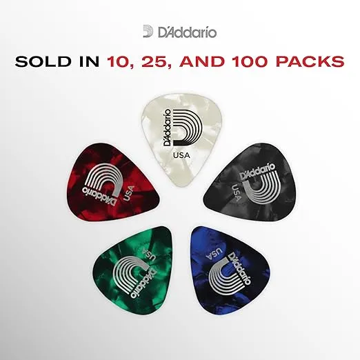 D'Addario Celluloid Guitar Picks - Guitar Accessories - Guitar Picks for Acoustic Guitar, Electric Guitar, Bass Guitar - Natural Feel, Warm Tone - Assorted, Medium 0.70mm, 10-pack