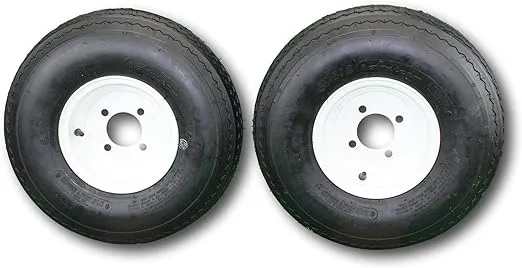 Antego 2-Pack Trailer Tire On Rim 570-8 5.70-8 Load C 4 Lug White Wheel