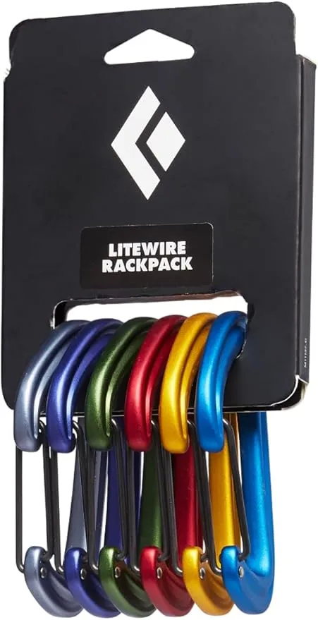 Black Diamond Litewire Rackpack 6-Pack Set of Rock Climbing Wiregate Carabiners for Mountaineering, Camping, Outdoors