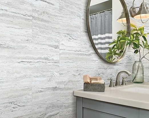 Universal Bianco Classico 3 MIL x 12 in. W x 24in. L Peel and Stick Water Resistant Vinyl Tile Flooring (30 sqft/case)