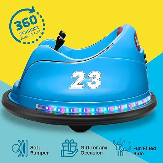 Kidzone 6V Electric Ride On Bumper Car for Kids & Toddlers 1.5-6 Years Old, DIY Sticker Baby Bumping Toy Gifts W/Remote Control, LED Lights & 360 Degree Spin, ASTM Certified
