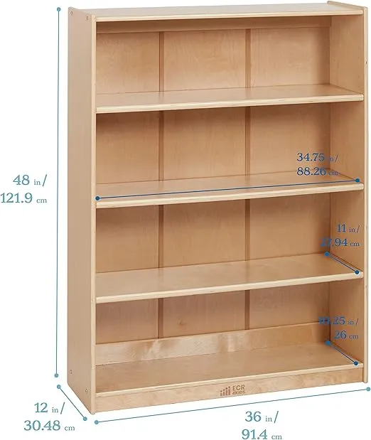 ECR4Kids Classic Bookcase, 48in, Adjustable Bookshelf, Natural
