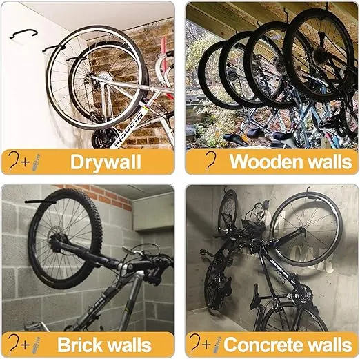 KURUI Bike Hooks for Garage Wall, 6 Pack Heavy Duty Bicycle Hangers for Hanging, Wall Mount Bicycle Storage for Ceilings, No Drill Large Ceiling Hooks for Hanging Plants
