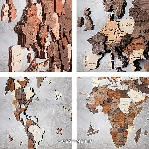 3D Wood World Map – 3D Wall Decor with Wood Map of the World – Easy Installation with Double Sided Tape – Includes Add-Ons – Premium Durable Plywood – Ideal for Home and Office Decor (XL Prime, Multicolor)