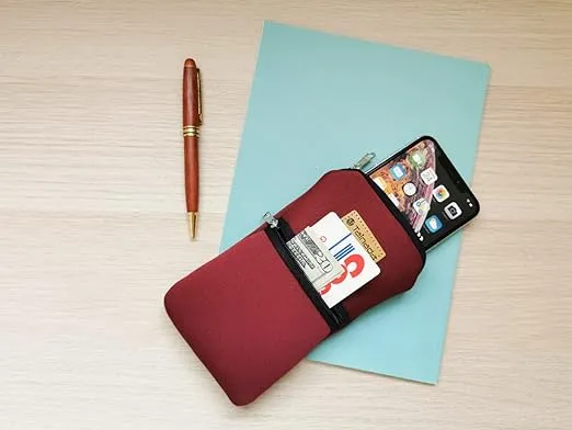 Tainada Men Women Phone Neoprene Shockproof Zippered Sleeve Case Bag Pouch with Carabiner, Neck Lanyard, Belt Loop Holster for iPhone 16/15 Pro Max, 16/15 Plus, Samsung S24+, A54 Burgundy (Wine Red)