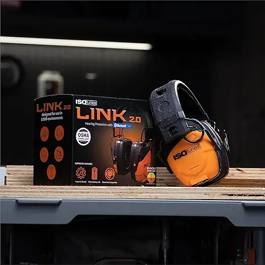 ISOtunes LINK 2.0 Bluetooth Earmuffs: Upgraded Wireless Hearing Protection with 50 Hour Battery Life and 25 dB Noise Reduction Rating