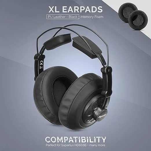 Brainwavz XL Large Replacement Memory Foam Earpads - Suitable for Many Other Large Over The Ear Headphones - Sennheiser, AKG, HifiMan, ATH, Philips, Fostex, Sony (Black Pleather)