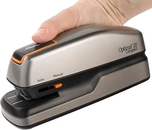 Swingline Electric Stapler, 20 Sheet Capacity, Optima 20, Jam Free, Compact, Automatic or Manual, Plug In or Battery, Orange and Gray (48207)