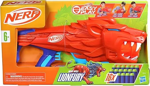 NERF Wild Lionfury, Easy Play Dart Blaster, 16 Nerf Elite Darts, Nerf Blaster Lion Toys for 6 Year Old Boys & Girls & Up, Outdoor Toys
