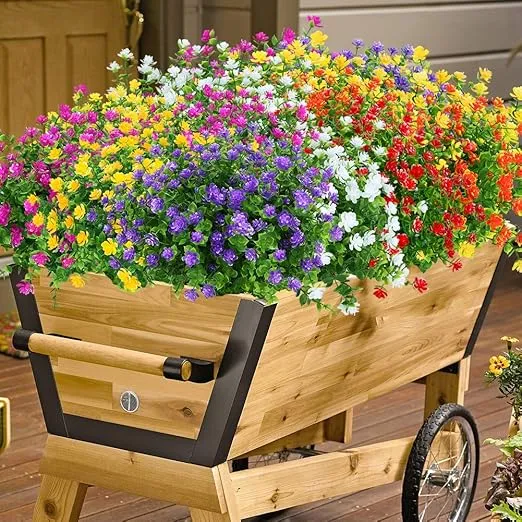 24 Bundles Outdoor Artificial Flowers UV Resistant Fake Boxwood Plants, Faux Greenery for Indoor Outside Hanging Plants Garden Porch Window Box Home Wedding Farmhouse Décor (Orange Red)
