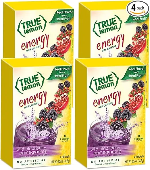 True Lemon (Energy Drinks) Wild Blackberry Pomegranate, Instant Powdered Drink Mix, 6 Count (Pack of 4)