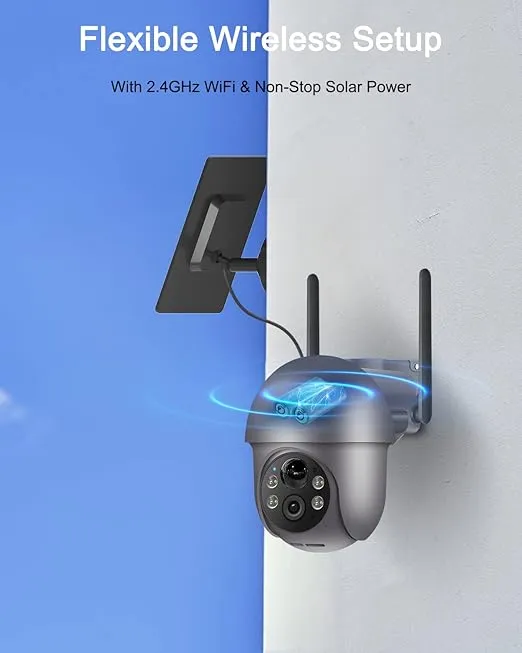 ANRAN 5MP Security Cameras Wireless Outdoor, Solar Camera Wireless with 360° View for Home Surveillance, WiFi Camera with Spotlights, PIR Detection, Color Night Vision, Siren Alarm, Q1 Max Grey