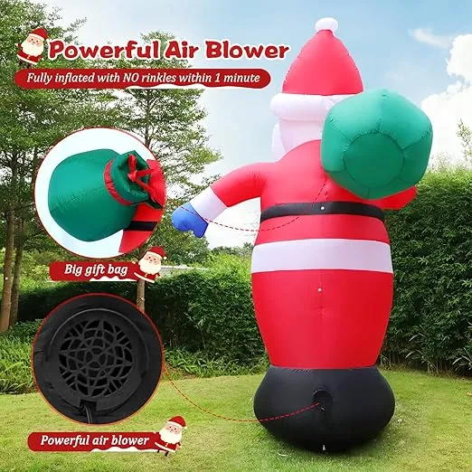 8 FT Christmas Inflatable Santa Claus Outdoor Decorations, Blow Up Santa Claus with Gifts Bag, Giant Santa Carrying Present Sack, Built-in LED Light, Xmas Outside Decor for Front Back Yard Garden Lawn
