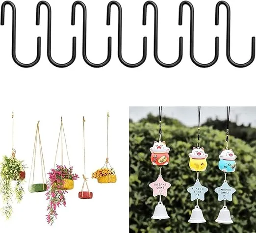 S Hooks - Heavy Duty S Shaped Hooks Pan Pot Holder Rack Hooks Hanging Hangers Hooks for Hanging Clothes, Plants, Pots (10, Black)