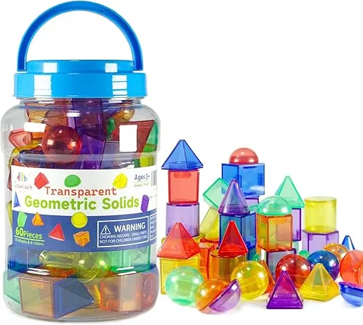 60 PCS 3D Shapes for Teaching, Geometric Solids - Geometric Shapes for Kids, Light Table Manipulatives, 3D Shapes Light Table Toys, Math Manipulatives for Classroom
