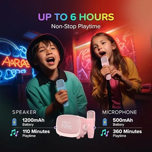 myFirst Voice 2 - Kids Mini Karaoke Machine with Wireless Microphone and Ai Voice Changer for Kids, Portable Bluetooth Speaker, Christmas Toys Gifts for Girls and Boy 3-12 Years Old (Pink)