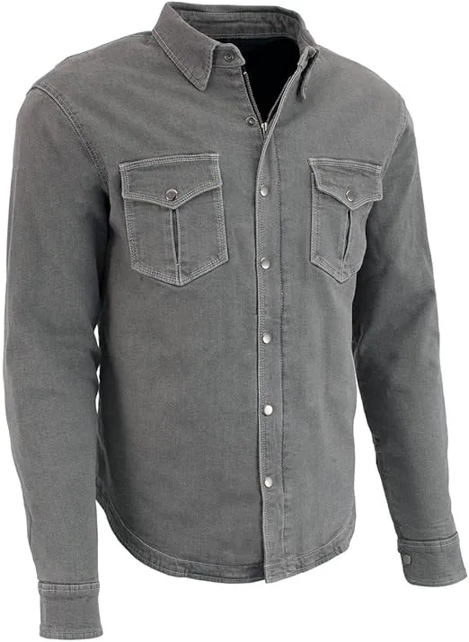Milwaukee Leather MPM1621 Men's Grey Flannel Biker Shirt with CE Approved Armor - Reinforced w/Aramid Fibers (US, Alpha, 4X-Large, Regular, Regular, Grey)
