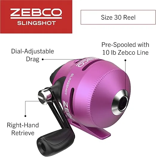 Zebco Slingshot Spincast Reel and Fishing Rod Combo, 5-Foot 6-Inch 2-Piece Fishing Pole, Size 30 Reel, Right-Hand Retrieve, Pre-Spooled with 10-Pound Zebco Line