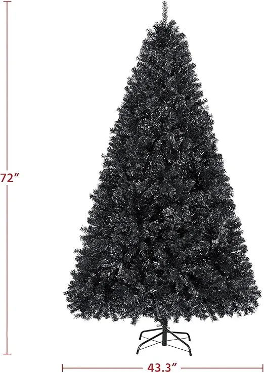 Topeakmart 6ft Artificial Black Christmas Tree with Foldable Stand,Xmas Tree for Holiday Decoration, Black