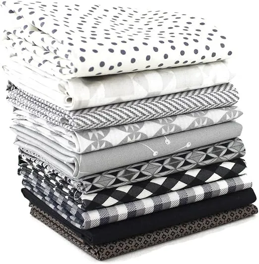 Black, White and Grey Fat Quarter Bundle (10 pcs) - Mixed Designers - Southern Fabric 18 x 21 inches (45.72cm x 53.34cm) Fabric cuts DIY Quilt Fabric