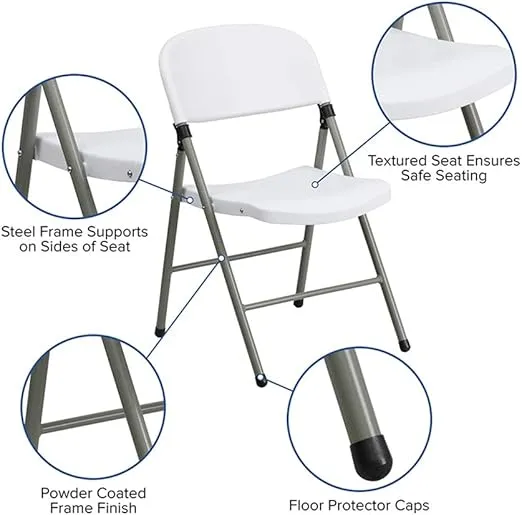 Flash Furniture Hercules Series Plastic Folding Event Chairs with Textured Seats, Lightweight Plastic Folding Chairs, Set of 6, White