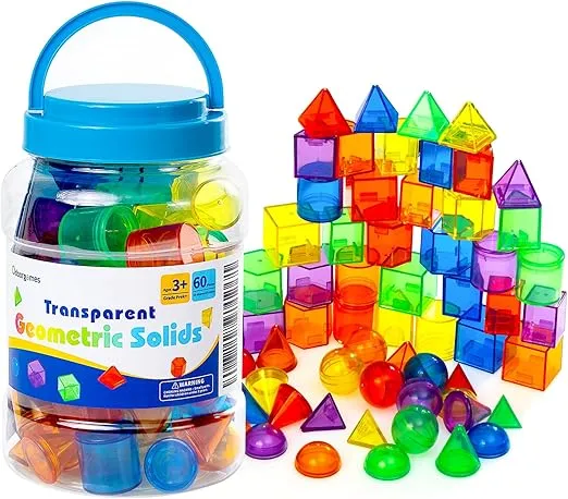 60 Pieces 3D Shapes for Teaching - Geometric Solids for Kids,Light Table Manipulatives,Translucent Toy for Light Table