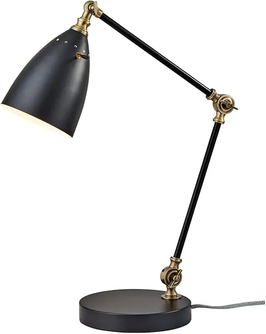 Adesso 3904-01 Boston Desk Lamp, 18.5 in., 40W Standard, 40W LED, Black w/Antique Brass Accents, 1 Table Lamp
