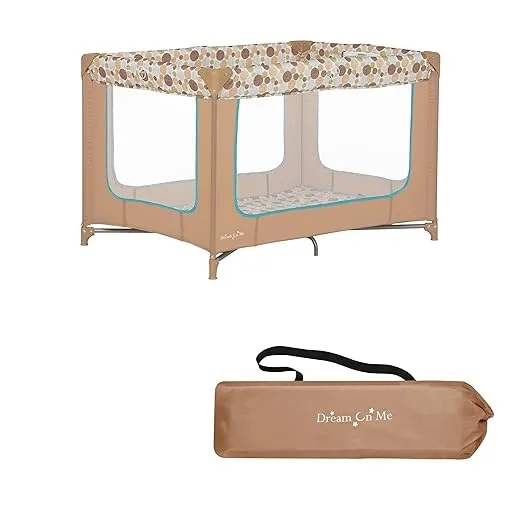 Dream On Me Zodiak Portable Playard in Coffee and Blue, Lightweight, Packable and Easy Setup Baby Playard, Breathable Mesh Sides and Soft Fabric - Comes with a Removable Padded Mat