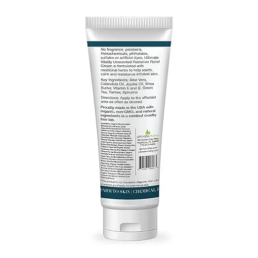 UltimateVitality Unscented Radiation Burn Relief Cream – Calendula Cream for Radiation Patients, Natural, Organic, Paraben, Pthalate Free - 6 ounces