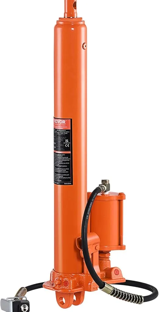 VEVOR Hydraulic Long Ram Jack, 8 Ton Engine Hoist Cylinder Single Piston Pump, Hydraulic Ram Cylinder with Air Pump, Clevis Base Long Ram Jack for Engine Lift Hoists, Shop Cranes, Farm, Mechanical