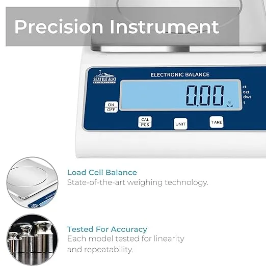 Seattle Alki Scientific Lab Digital Precision Analytical Balance 15kg x 0.1g, Grams, Kilograms, Pounds, Ounces, Carats, 0.1g Accuracy, Scientific Scale for Lab, Jewelry and More, by Fristaden Lab