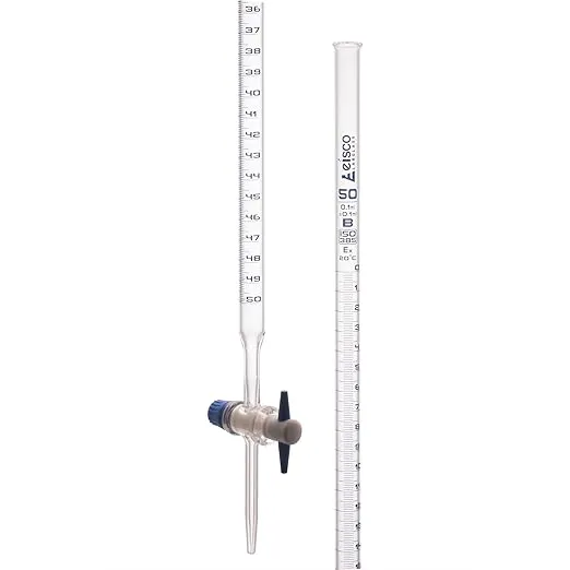 EISCO Burette, 50mL - Class B - with PTFE Stopcock - Blue Graduations - Borosilicate Glass