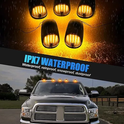 5PCS Amber Smoke Lens LED Cab Roof Marker Lights Compatible with 2003-2018 RAM1500 2500 3500 2011-2018 RAM4500 5500 Pickup Truck Roof Top Running Lights