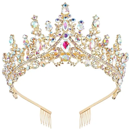 CURASA AB Gold Crowns for Women Princess Tiara for Girls Crystal Birthday Crown Wedding Tiara for Bride Gold Headpiece for Women Birthday, Wedding,Halloween,Cosplay Party and Homecoming