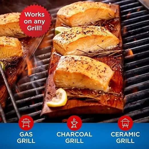 Jaccard Ready 2 Grill Pre-Soaked Cedar Planks, Premium Wood Planks For Serving, Ideal Grilling Accessories for Gas, Ceramic, and Charcoal Grills, Small, 2 Planks