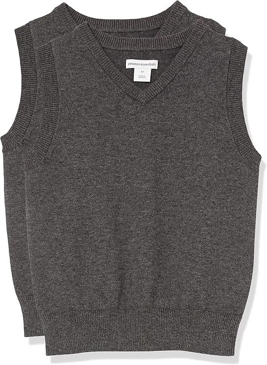 Amazon Essentials Boys and Toddlers' Uniform Cotton V-Neck Sweater Vest, Multipacks