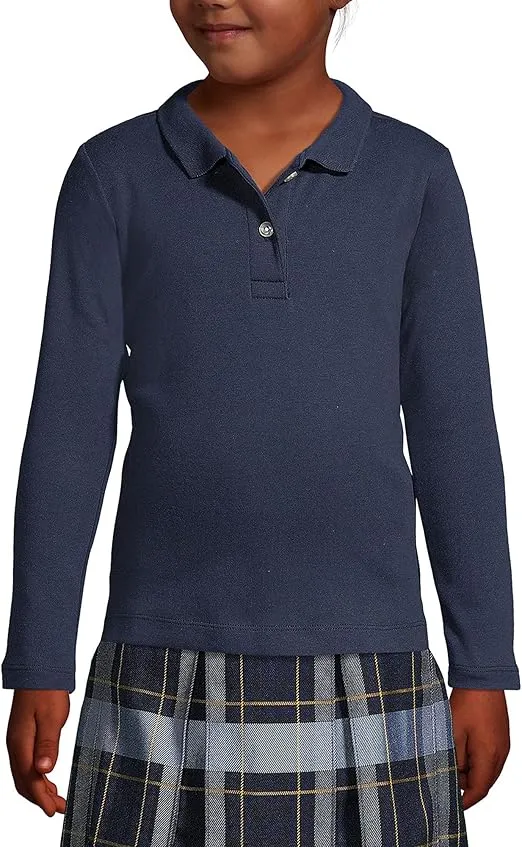 Lands' End School Uniform Girls Long Sleeve Feminine Fit Interlock Polo Shirt