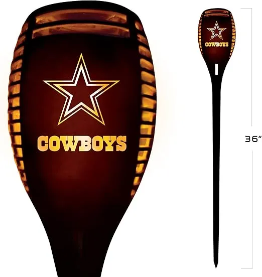 NFL Dallas Cowboys LED Solar Torch - 4" x 4" x 36" Waterproof & Sun Damage Resistant Solar Light with Flickering Flame - Perfect Decor for Patio, Front Porch or Poolside Landscape