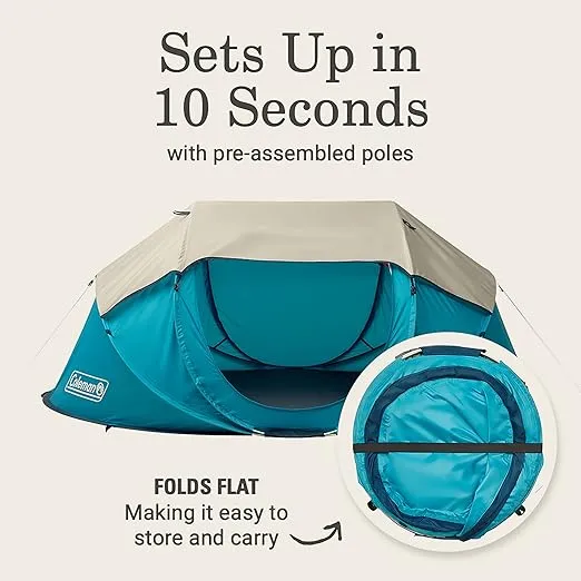 Coleman Pop-Up Instant Tent, 2/4 Person Tent Sets Up in 10 Seconds, Portable & Lightweight Tent with Adjustable Rainfly